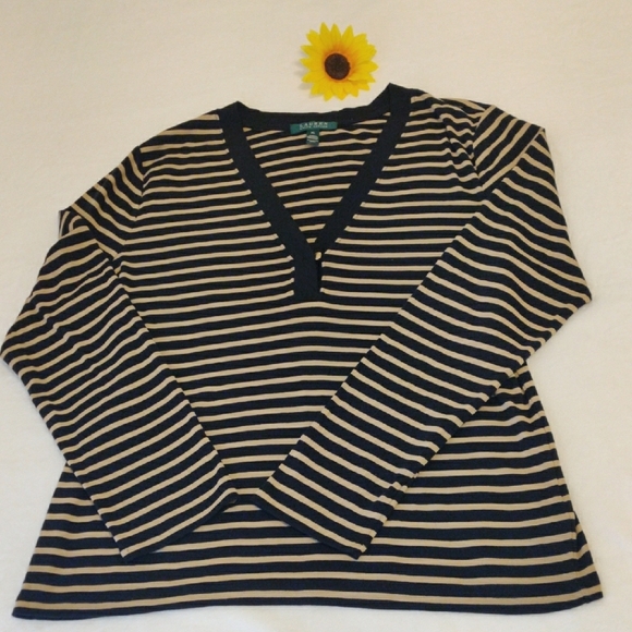 Ralph Lauren Tops - Lauren Ralph Lauren.Striped V-Neck Long Sleeve Top. 100% Cotton